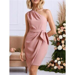 One-Shoulder Wrap Dress with Bow Detail